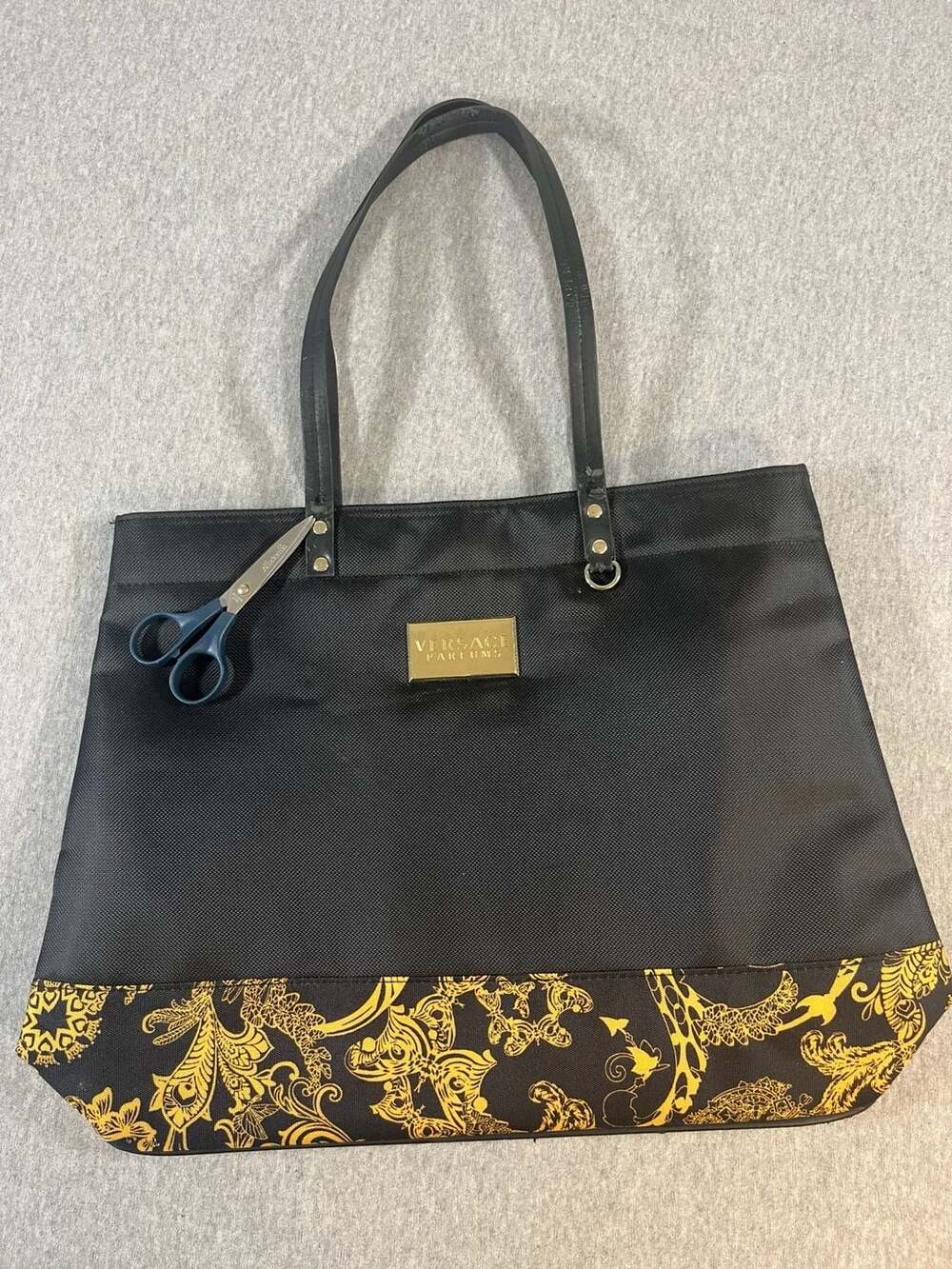 Versace Parfums Black and Gold Barocco Print Tote Bag